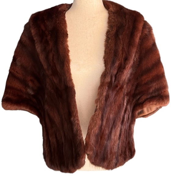 Vintage  Brown Mink Stole Shawl embroidered signature - Picture 1 of 15